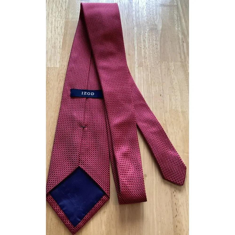 IZOD Men’s Tie red beige Micro dot 3.5” silk mens‎ Designer Necktie Tie
